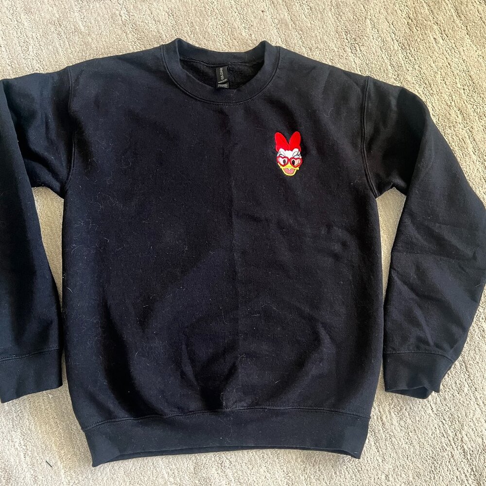 Daisy Duck Embroidered Black Sweatshirt - Size Small
